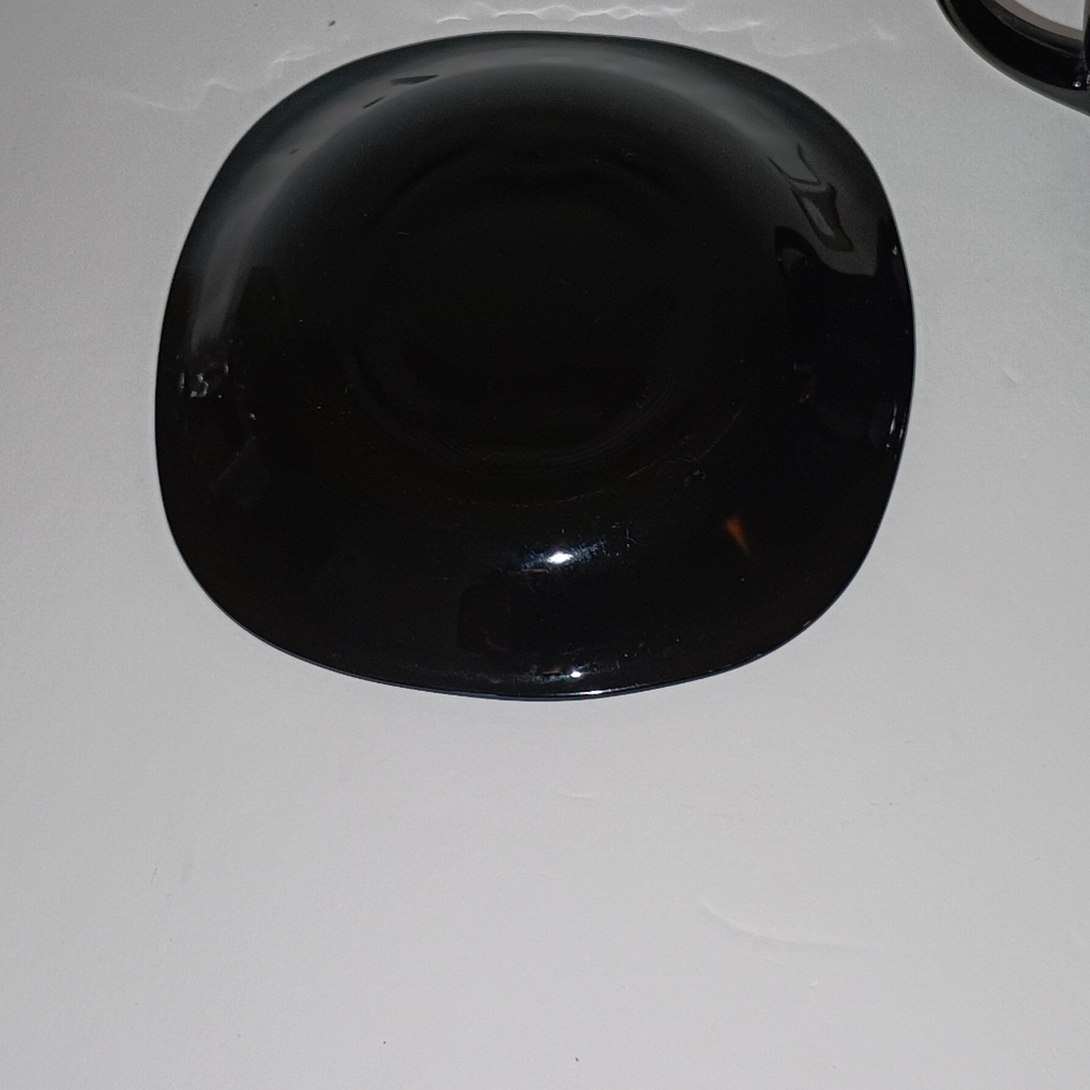 Set of 2 Arcoroc France Floral  Black Glass Demitasse Espresso Cups Saucers Vtg - Picture 6 of 6